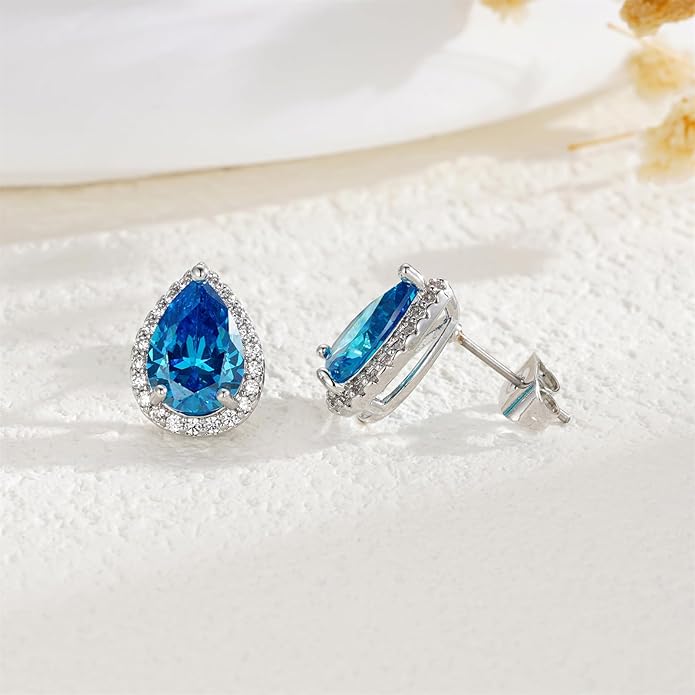 YOMELA Cubic Zirconia Earrings Studs, Halo CZ Birthstone Simulated Diamond Stud Earrings for Women