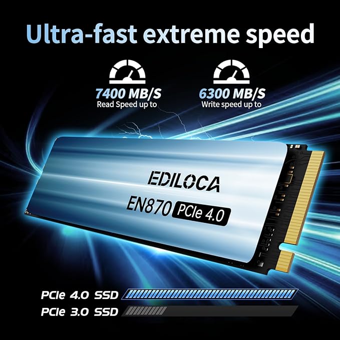 2TB SSD NVMe M.2 2280 PCIe Gen4 x4 Internal Solid State Drive - Up to 7400MB/s, 2TB SSD PS5 Dynamic SLC Cache, PS5 Compatible for Gaming PC Laptop(EN870)