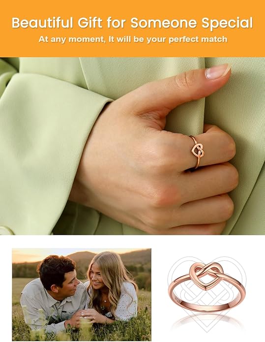 Bestyle 925 Sterling Silver Ring for Women, Minimalist Claddagh Ring Celtic Knot Ring for Women, Irish Promise Wedding Band, Gold/Rose Gold Vermeil Women Band Ring, Stackable, Gift for Her