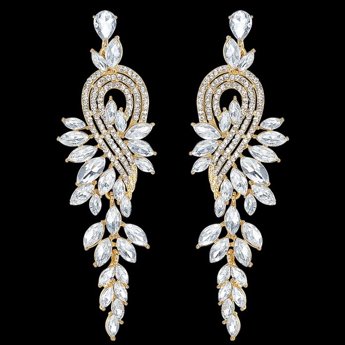mecresh Marquise Crystal Bridal Chandelier Dangle Drop Earrings Ladies Gifts in Silver/Gold Tone