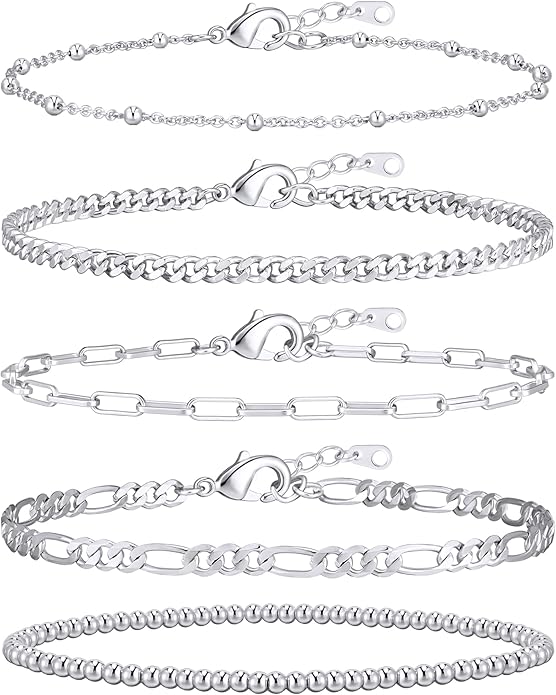 adoyi Valentines Day Gifts for Her Gold Bracelets for Women, 14K Gold Plated Stackable Bracelet Stack Set Adjustable Charm Paperclip Chain Cuban Link Layered Waterproof Jewelry Sets Gifts for Womens