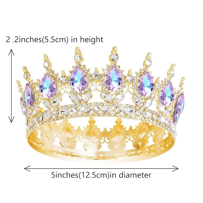 Queen Crown Rhinestone Wedding Crowns and Tiaras for Women Costume Party Hair Accessories Princess Birthday Crown Crystal Bridal Crown (Gold Crown-Violet)