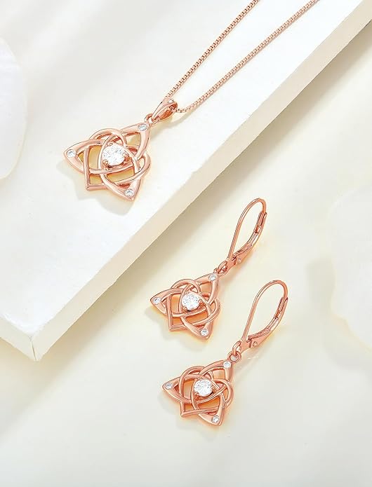 Starchenie Celtic Knot Dangle Earrings Sterling Silver Trinity Love Knot Leverback Earrings Gemstones Jewelry for Women