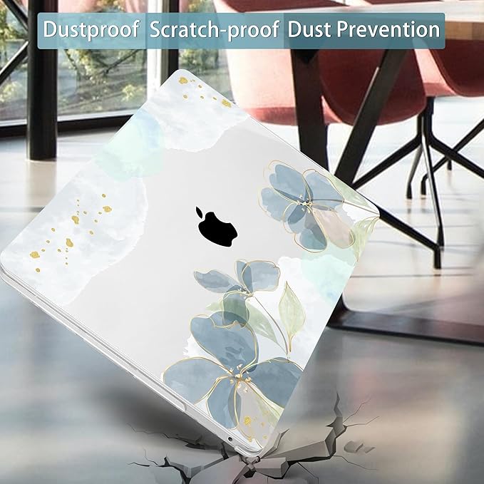 Mektron for MacBook Air 13 Case A1466/A1369 (2010-2017 Release), Snap-on Plastic Hard Shell Cover for MacBook Air 13.3 inch with Keyboard Cover,Green Floral