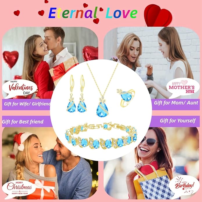 LMXXVJ Jewelry Set for Women,Teardrop Cubic Zirconia Necklace Earrings Adjustable Ring Bracelet Jewelry Set Formal Jewelry Gift