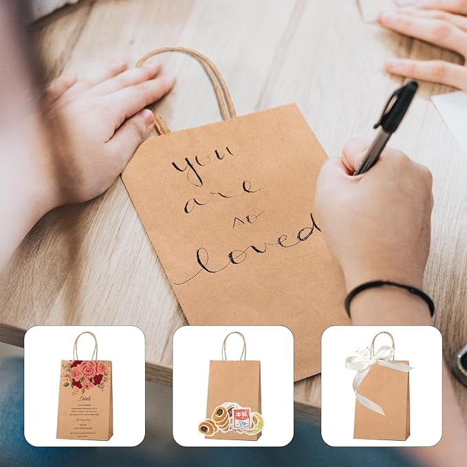 METRONIC Brown Paper Bags with Handles Bulk 5.25x3.75x8'' 400Pcs, Kraft Gift Bags for Small Business, Birthday Wedding Party Favor Bags, Christmas Gift bags, Retail shopping Bags