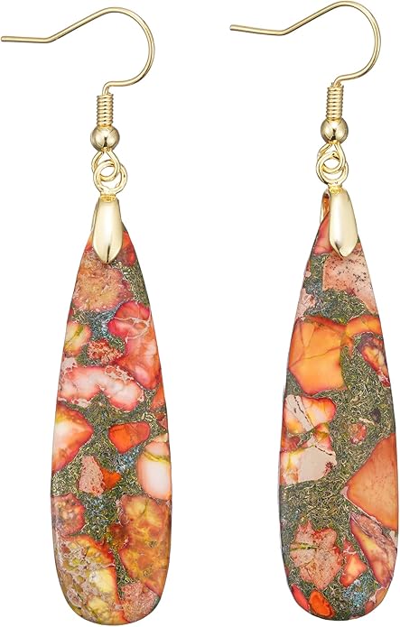 Boho Women Natural Stone Earrings Unique Healing Imperial Jasper Gemstone Energy Hypoallergenic Lightweight Dangle Drop Earrings Multiple Styles Earrings Jewelry for Birthday Party Gift