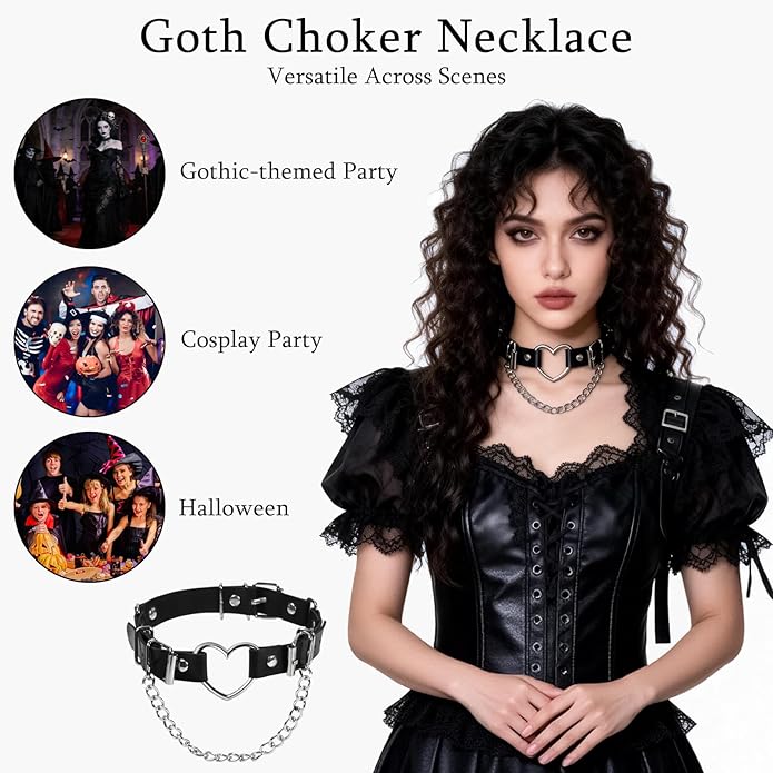4Pcs Gothic Choker Collar for Women Black Leather Choker Heart Chokers Necklace Emo Chokers with Pu Leather, Adjustable Length, 80s Punk Goth Jewelry Necklace for Party Cosplay Decorations