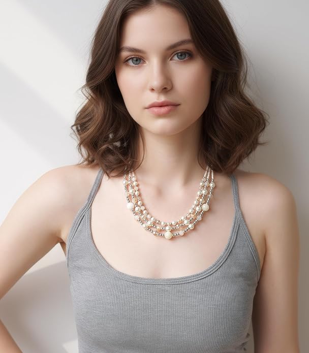 Noessla Beaded Statement Necklaces for Women Layered Chunky Bead Necklace Fashion Costume Jewelry Gifts for Mom