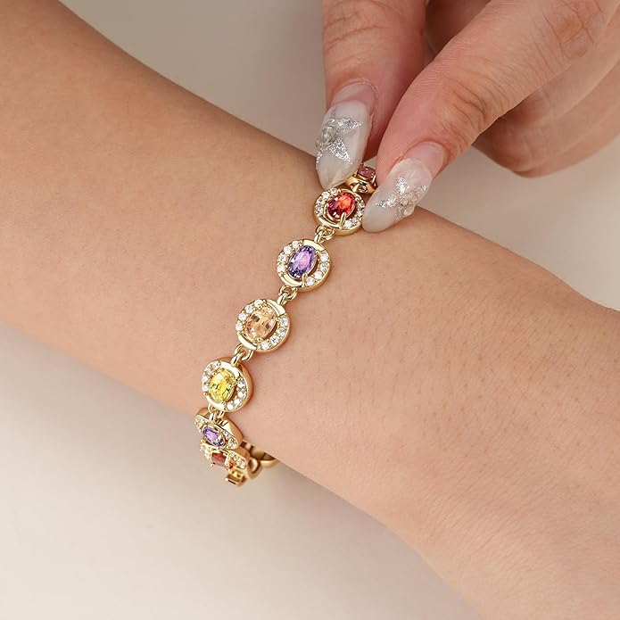 Tennis Bracelet for Women 14K Gold Plated Cubic Zirconia Bracelet,Classic Crystal Tennis Bracelet, Rhinestone Delicate Bracelet Gift for Her
