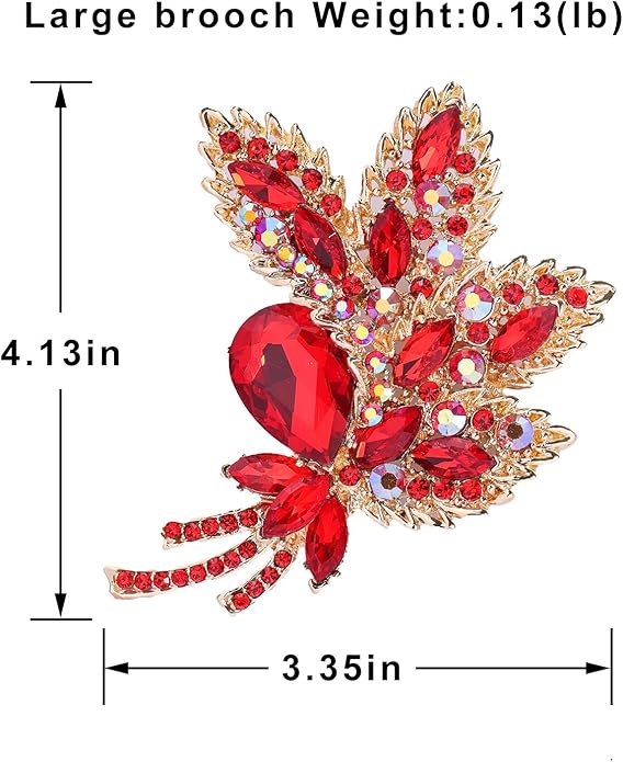 YOQUCOL Big Large Brooch Pin Austrian Crystal Leaf Shape Bouquet Rhinestone Scarf Decoration Wreath Cloth Brooches Pins For Women Girls