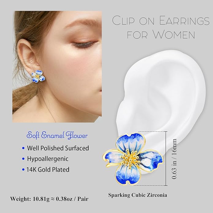 Clip on Earrings Women, 14K Gold Plated Earrings for Sensitive Ears, Fashion Women's Earrings Jewelry Birthday Gift for Wife Grandma Daughter Girls on Christmas Thanksgiving