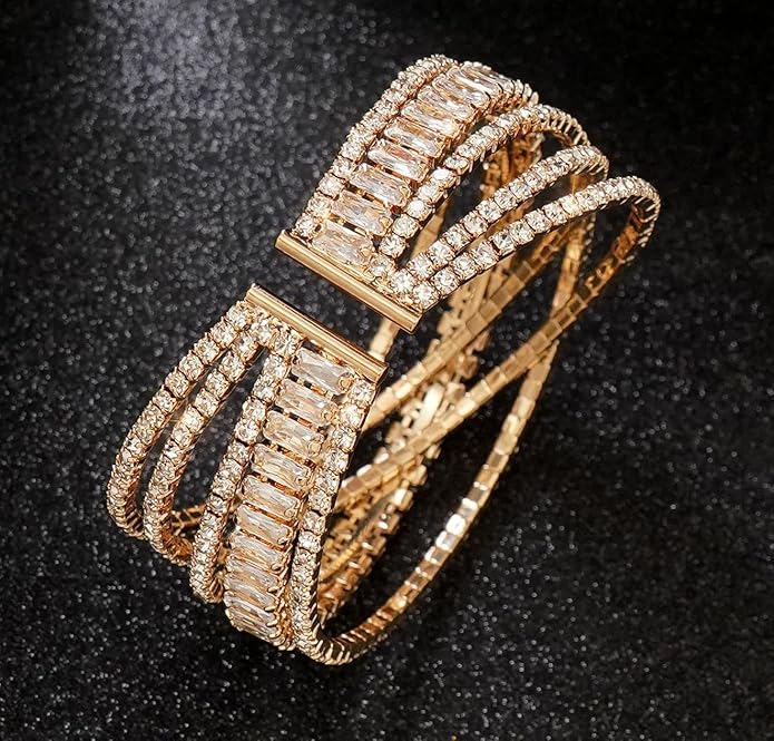 Rhinestone Bracelet for Women MultiLayer Crystal Cuff Bracelet Strand Layered Bracelet