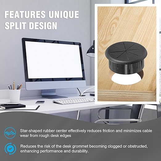 2" Black Desk Grommet, JTemgle Flexible Cable Grommet Rubber Cable Hole Cover Wire Organizer Caps Desktop Cord Management for Home Office TV Stands Tabletops, 2 Pieces