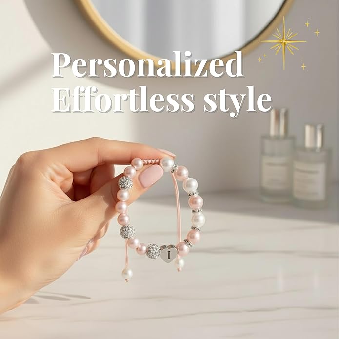 Solza Heart Bead Initial Bracelet – Personalized Stainless Steel Beaded Bracelet with Letter Charm, Adjustable Heart Bracelet, Fashion Jewelry Gift, Stackable Personalized Jewelry Accessory