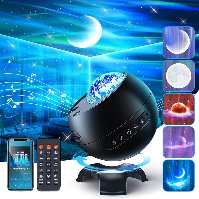 COOLNIGHT Galaxy Projector for Bedroom, 180 Light Modes Moon Star Aora Night Light, 15 White Noise+Bluetooth Galaxy Light, Remote Star Projector for Kids Christmas Gifts