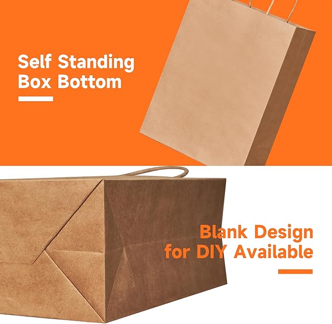 METAPRINT 100pcs Large Brown Paper Bags with Handles in Bulk, 10x5x13 Kraft Gift Bags, Recyclable Shopping Bags for Retail, Birthday, Parties & Weddings