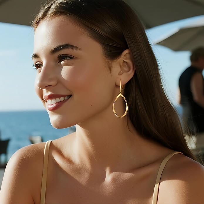 ALEXCRAFT 925 Sterling Silver Teardrop Leverback Earrings for Women Trendy Waterdrop Drop Twisted Dangle Earrings Jewelry 14K Gold Plated Hypoallergenic Boho Leverback Dangle Earring