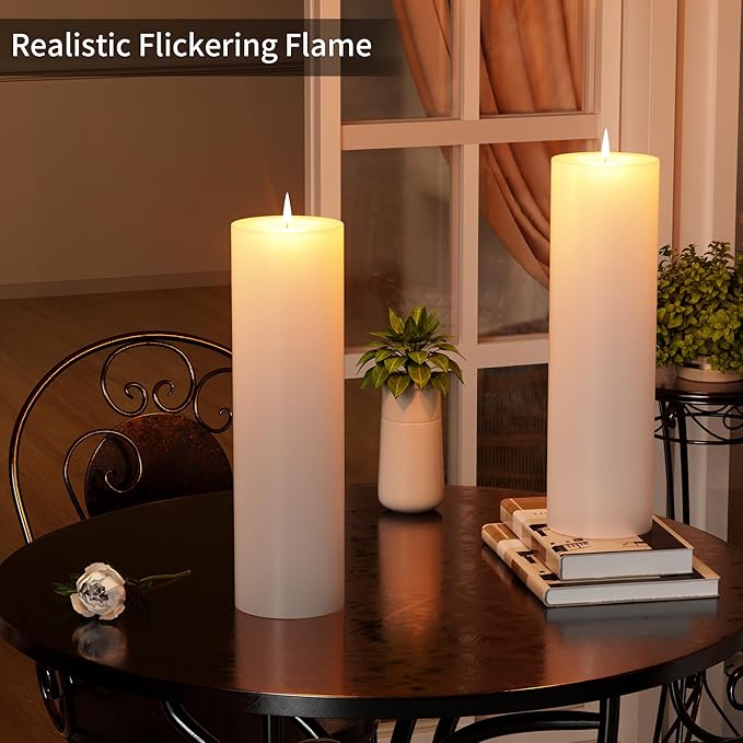 14" x 4" Large Outdoor Candles with Timer Waterproof Flickering LED Flameless Candles Battery Operated with Remote Fake Pillar Candles Realistic for Patio Porch Lanterns, White 2 Pack