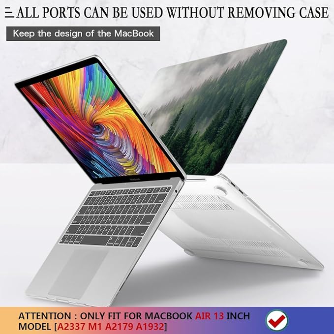 CISSOOK Compatible with MacBook Air 13 inch Case 2021 2020 2019 2018 Release A2337 M1 A2179 A1932 with Touch ID, Plastic Hard Shell Case &Keyboard Cover &Screen Protector for MacBook Air 13, Forest