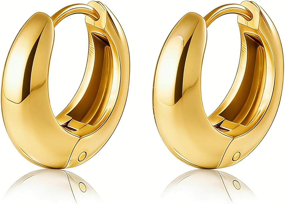 Chunky Small Hoop Earrings for Women 14mm/16mm/19mm Stainless Steel Huggie Earrings Everyday Jewelry Gift for Wife Mom, with Gift Box