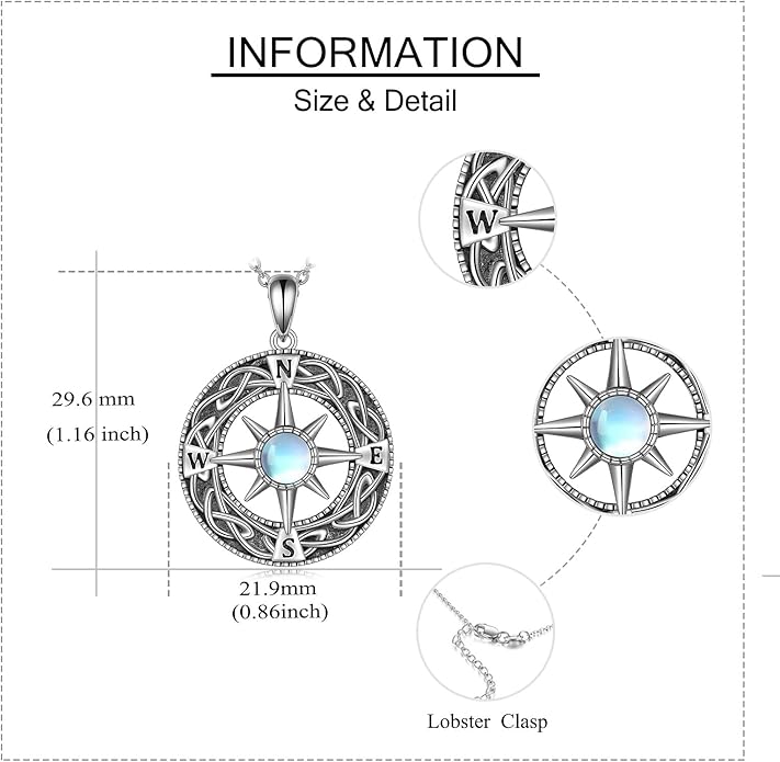 Compass Necklace Sterling Silver Celtic Knot Necklace Graduation Friendship Talisman Travel Necklace Inspirational Graduation Gift Jewelry Gifts for Women Girls