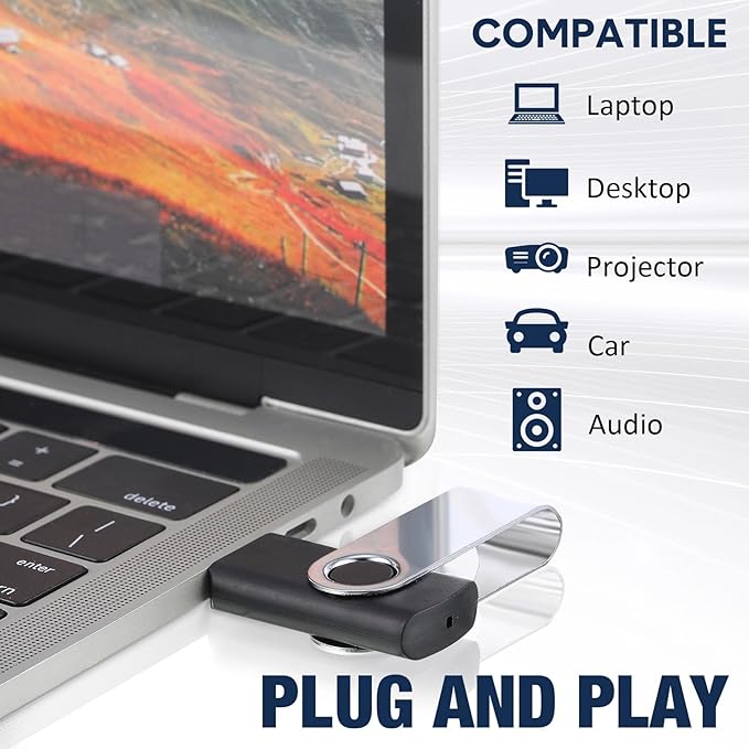Aoriher 50 Pack USB 2.0 Flash Drives Bulk, Portable USB Thumb Drives with Lanyards, Swivel Flash Drives Thumb Drives for Office School Data Storage (512MB)