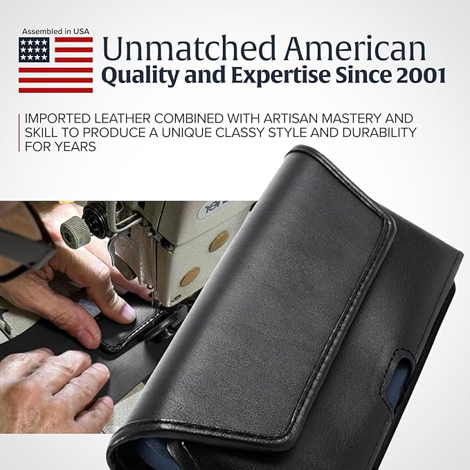 Turtleback Belt Clip for iPhone 16 Pro, 16e, 15 pro 14 Pro 13 Pro -Large- Fits w/Defender Bulky Style Cases, Premium Black Leather, Horizontal Belt Holder, Magnetic Closure HD Rotating Belt Clip