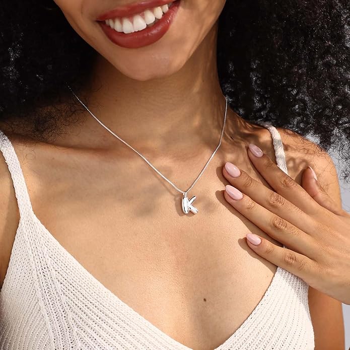 Bubble Gold Silver Letter Necklace Initial Necklaces for Women Trendy 14K Dainty Charm Pendant Name Necklace Personalized Jewelry Gift for Women Teen