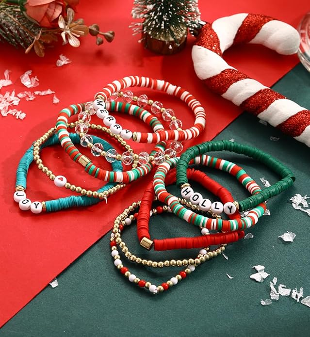 iF YOU 13pcs Heishi Clay Beaded Stretch Bracelets for Women, Boho Gold Surfer Stackable Bracelet Stacks White Brown Black Beach Jewelry