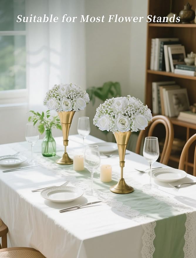 BLOSMON Babys Breath Artificial Flowers: 10 Pcs White Rose Baby Breath Ball Centerpieces for Wedding Table - Fake Silk Kissing Floral Arrangement for Home Party Event Decorations