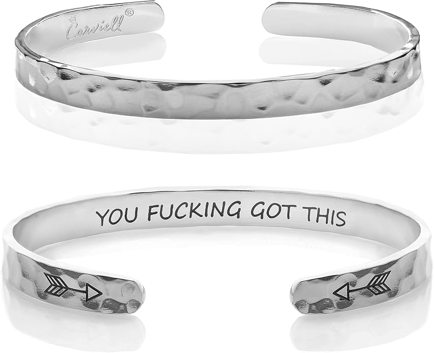 Carviell Engraved Cuff Bracelets for Women – Inspirational, Friendship, Love, Mom, Daughter, Sister, Christian, Graduation, Memorial & Wedding Gifts – 80+ Phrases – Stainless Steel, Gift-Ready