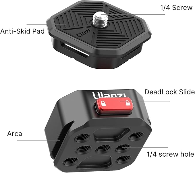Upgrade Claw Quick Release Plate Camera Mount w Arca Swiss Slot, 1/4" Screw DSLR Stabilizer Adapter Compatible with DJI OSMO 360/OSMO Pocket 3/Insta 360 x 5/Sony/Zhiyun/DJI Gimbal/Slider/Tripod Plate