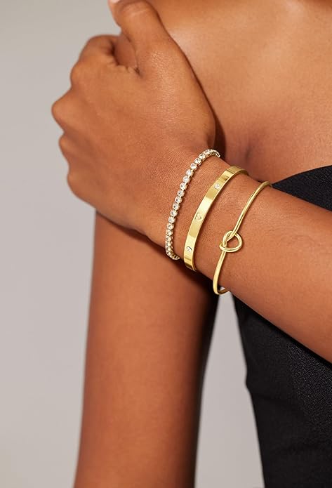 Gold Bangle Bracelets for Women, Non Tarnish Dainty 14K Gold Plated Cuff Bracelets Stackable for Women,Waterproof Bracelet Stack Gold Jewelry Gifts Trendy Adjustable Accessories