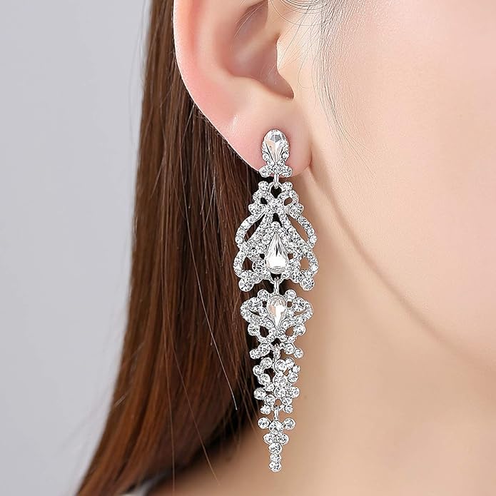 mecresh Flower Teardrop Bridal Wedding Dangle CZ Earrings in Silver/Gold Tone for Women Girl Bride Gift …