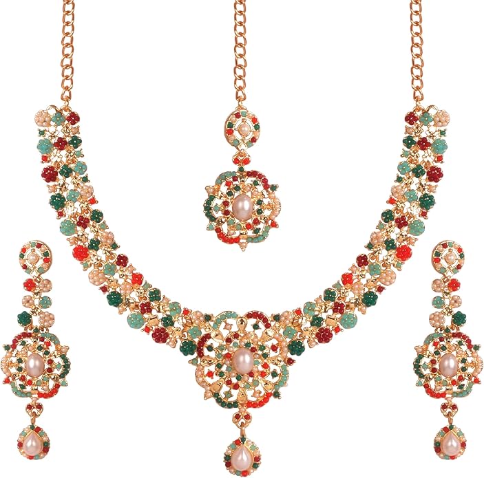 Touchstone Indian jewelry sets for women gold wedding tikka necklace set guest costume fancy bridal jewellery rhinestone crystal elegant formal prom evening wear dainty accessories