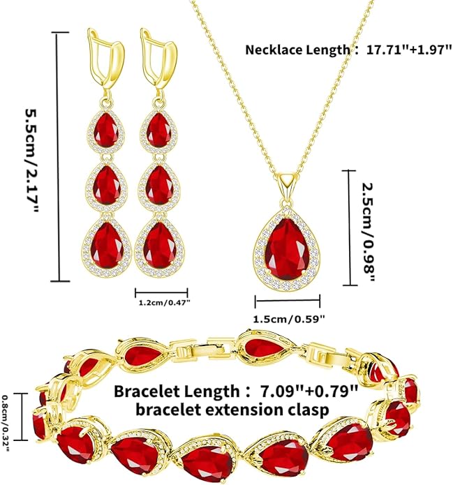 LMXXVJ Necklace Long Earrings Bracelet Set, White Gold Plated Created Blue Sapphire Jewelry Set Wedding Party Gift Jewelry for Women Bridal Bridesmaid