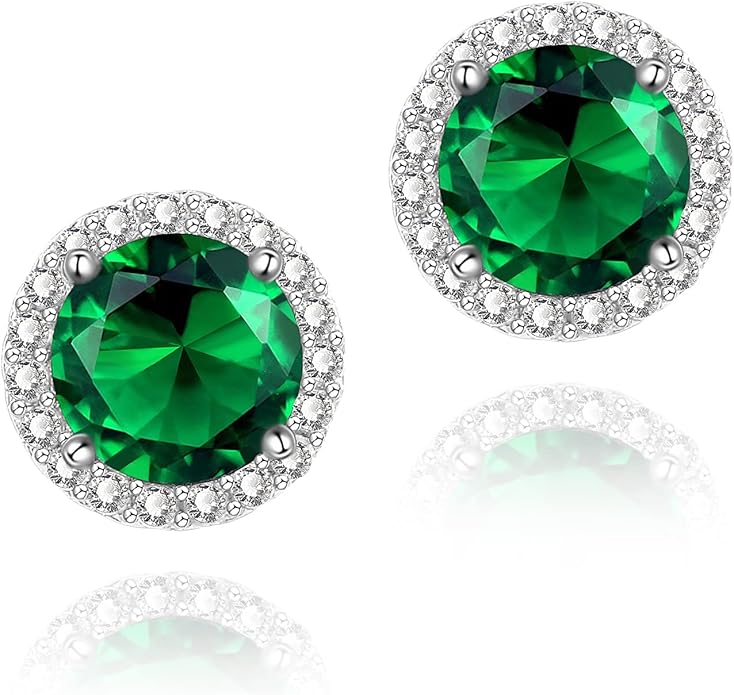 YOMELA Cubic Zirconia Earrings Studs, Halo CZ Birthstone Simulated Diamond Stud Earrings for Women