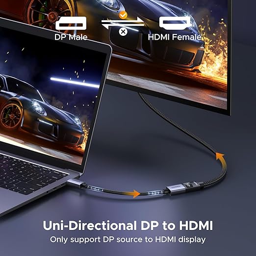 UGREEN 2 Pack 4K DisplayPort to HDMI Adapter, Unidirectional DP 1.2 PC to HDMI 1.4 Converter Braided Cable Male to Female for Desktop, Projector, Monitor, Compatible with AMD, NVIDIA, Passive, 0.66FT