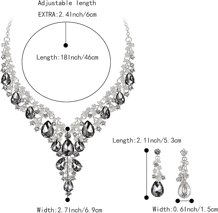 BriLove Women's Wedding Bridal Austrian Crystal Teardrop Flower Cluster Statement Necklace Dangle Earrings Jewelry Set for Party Prom