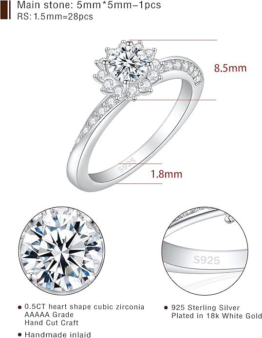 Elspeth 925 Sterling Silver Engagement Ring for Women Oval/Radiant/Pear/Princess/RoundCut Cubic Zirconia Promise Ring Size 4-10