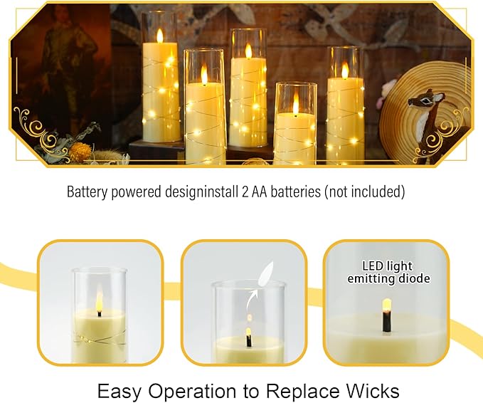 Flameless Candles with Embedded Star String, Battery Operated LED Pillar Candles with Timer and Remote Control,Home Decorating for Ambiance， Set of 7(Ivory)