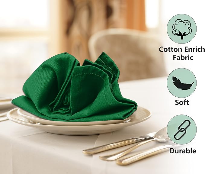Ruvanti Cloth Napkins Set of 6, 18x18 Inches Napkins Cloth Washable, Soft, Durable, Absorbent, Cotton Blend. Table Dinner Napkins Cloth for Hotel, Lunch, Restaurant, Wedding Parties - Dark Green
