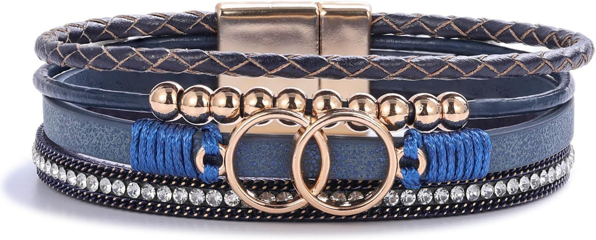 FANCY SHINY Boho Leather Wrap Bracelet Stackable Infinity Chunky Cuff Bracelets Western Hippie Outfits Jewelry Valentine Gifts for Women