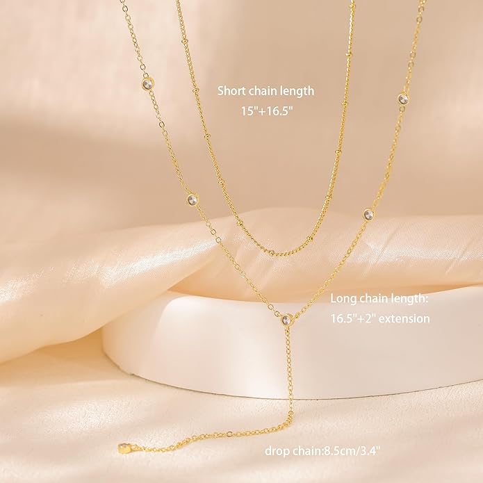 Gold Necklace for Women, Dainty Gold Long Necklaces 14k Gold Plated Prom Lariat Necklace Cute Choker Necklaces for Women Trendy Stuff Fashion Costume Gold Accessories Christmas Jewelry Gifts