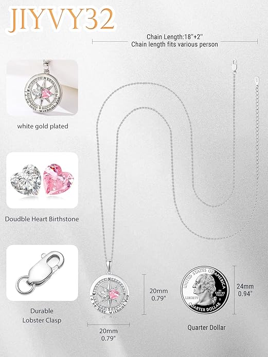 Compass Necklace for Women, Exquisite S925 Valentines Day Anniversary Birthday Gifts for Wife Her Double Birthstone Pendant Jewelry ‘I'd be Lost Without You’