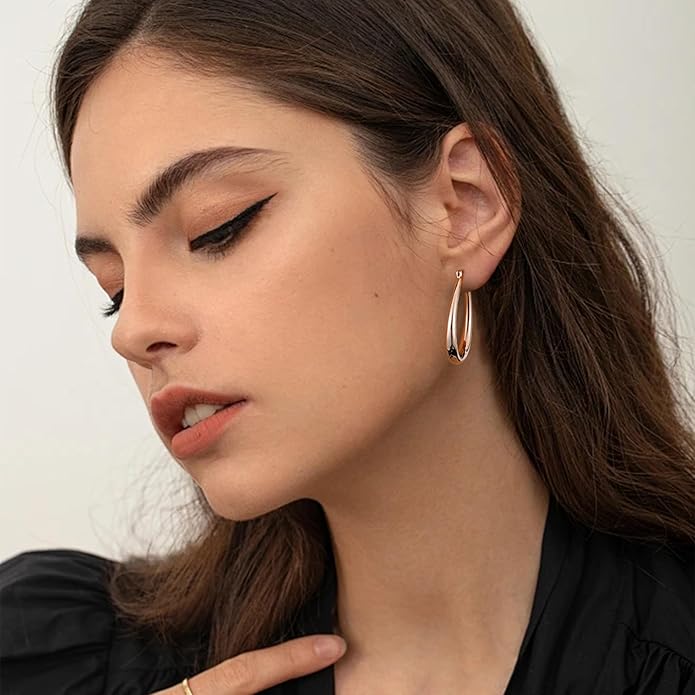 Gacimy Chunky Hoop Earrings for Women, 14K Gold Plated Oval Hoop Earrings with 925 Sterling Silver Post
