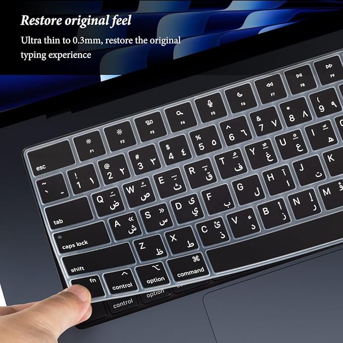 Arabic Keyboard Cover Skin Compatible with Apple 2025 2024 2023 2022 MacBook Air Laptop with M4 M3 M2 chip 15.3 inch A3241 A3114 A2941/MacBook Air 13.6 inch A2681 A3113 A3240 Keyboard Protector-Black