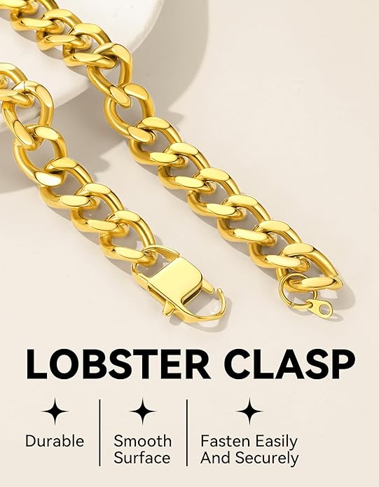 ChainsHouse Cuban Link Chain for Women Chunky Gold Necklace Stainless Steel/Gold Plated Choker Necklaces for Women, 12/16/20 mm Width Thick Chain Choker Punk Hip-Hop Jewelry,18-20"