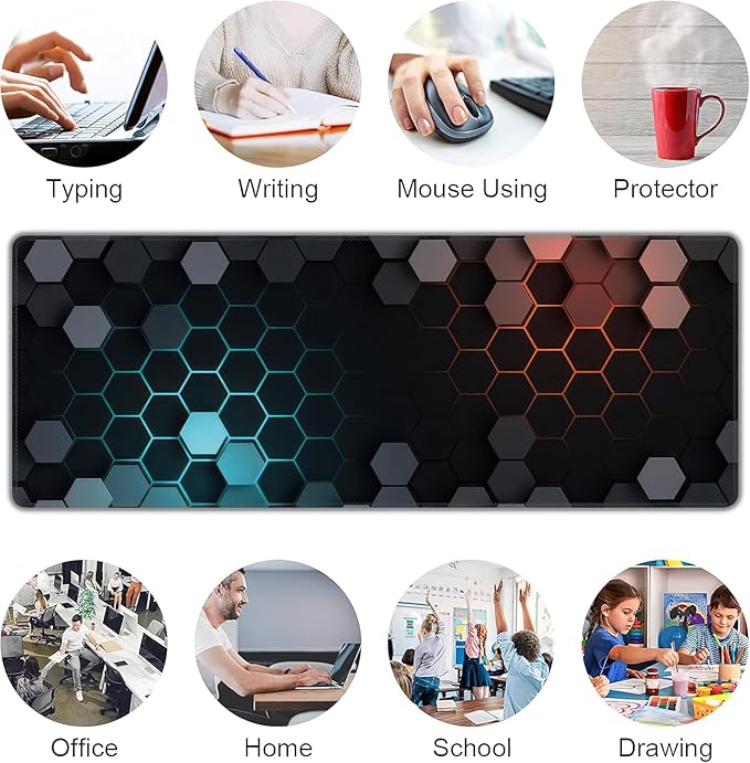 Hexagon Honeycomb Large Mouse Pad,Gaming Keyboard Desk Pad,Extended Mouse Mat Non-Slip Rubber Base with Stitched Edges for Office Game Home XL 31.5"x11.8"